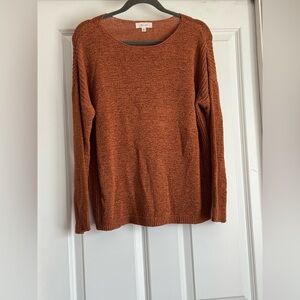 Beceel Size Small Solid Burnt Orange Rust Crew Neck Long Sleeve Knit Sweater